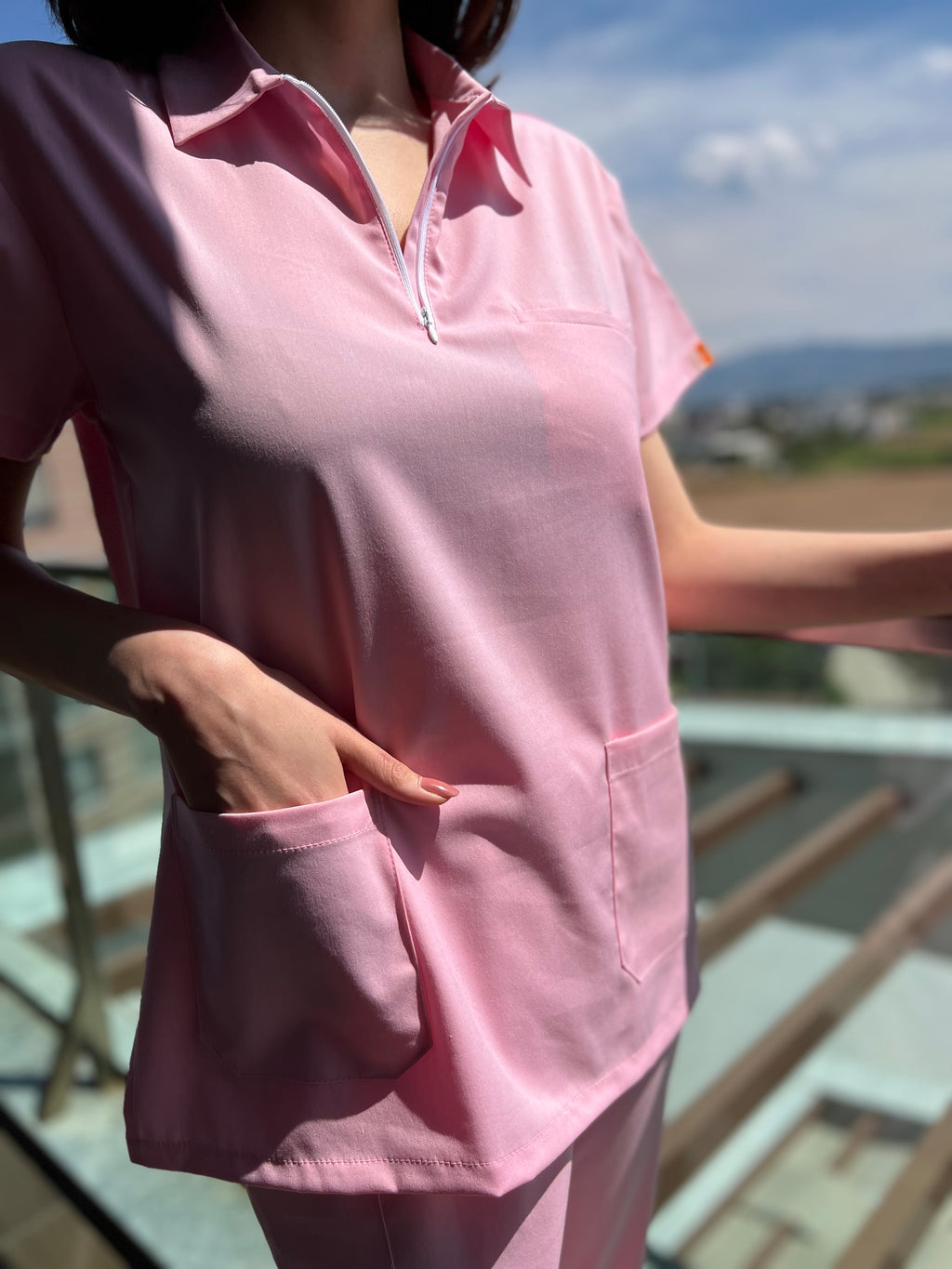 Fermuarlı Polo Yaka Üst Scrubs
